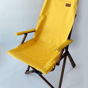 Ahşap -  Kollu Katlanır Kamp - Bahçe - Balkon Sandalyesi - Koyu Ceviz İskelet - Sarı Kılıf - Sarı Çanta