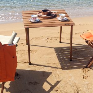 Ahşap Katlanır Rulo Kamp Masası - Kayın - 70x70x60 cm